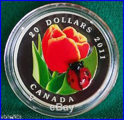 2011 Canada $20 Ladybug & Tulip Murano glass 99.99% silver Mint condition