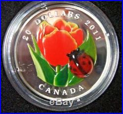 2011 Canada $20 Tulip with Venetian Glass Ladybug Fine Silver low COA # 431