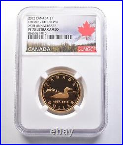 2012 Canada 1 Dollar Gilt Silver Loonie 25th Anniversary PF70 UCAM NGC 6921 2012 Canada 1 Dollar Gilt Silver Loonie 25th Anniversary PF70 UCAM NGC 6921