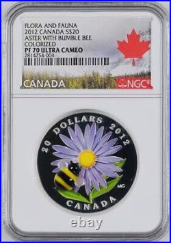 2012 Canada $20 1 oz Aster with Bumble Bee Colorized Silver Coin NGC PF70 UC