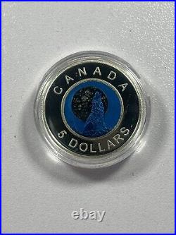 2012 Canada $5 Sterling Silver & Niobium Full Wolf Moon Coin in Orig Gvt Pack