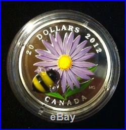 2012 Canada Glass Bumble Bee Aster Coin $20 9999 Silver Coin with Case & COA