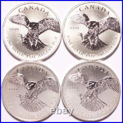 2012 Canada Silver $5 Redtail Hawk. 9999 4-Coin Lot