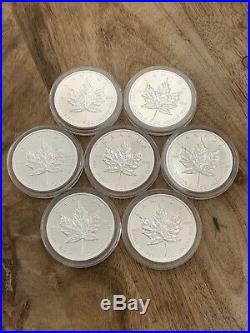 2013 (7) 1 oz Canada. 9999 Silver Maple Leaf In Airtight Capsule From Coin Tube