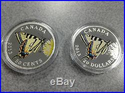 2013 Butterflies of Canada Tiger Swallowtail SET $20 Silver AND 50-Cent Coins