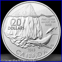 2013 CANADA $20 ICEBERG and WHALE, FINE. 9999 SILVER COMMEMORATIVE COIN, NO TAX