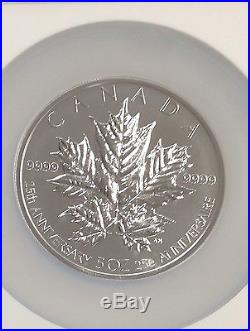2013 CANADA MAPLE LEAF 25TH ANNIVERSARY 5 OZ. 9999 SILVER S$50 PF70 REVERSE NGC