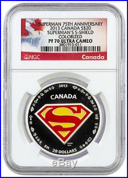 2013 Canada $20 1 oz Silver Superman's Shield Colorized NGC PF70 UC SKU30275