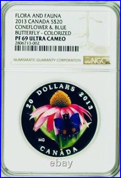 2013 Canada $20 Cone-flower & Glass Butterfly Silver Coin Ngc Pf 69 Ultra Cameo 2013 Canada $20 Cone-flower & Glass Butterfly Silver Coin Ngc Pf 69 Ultra Cameo