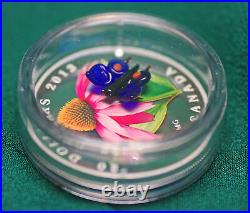 2013 Canada $20 Purple Coneflower & butterfly Murano glass 99.99% silver