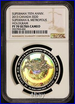 2013 Canada $20 Superman & Metropolis Hologram 1 oz Silver Coin NGC PF 70 UCAM