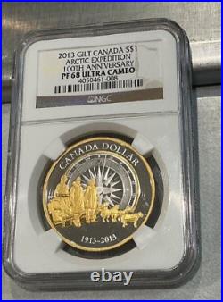 2013 Canada Silver Dollar Gilt Arctic Expedition 100th Anniversary PF68 NGC