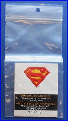 2013 Canada Superman 75th Anniv. Early Years. $75 (14kt) Gold Coin. Ogp