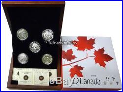 2013 O Canada Complete 5 Coin $25 1 Oz Silver Proof Set in Wooden Case