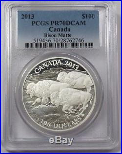 2013 PCGS PR70DCAM PROOF Silver $100 Bison Stampede Matte Canada Coin #14685A