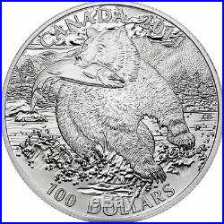 2014 $100 CANADA The Grizzly Bear, FINE. 9999 SILVER COIN (OGP/COA)