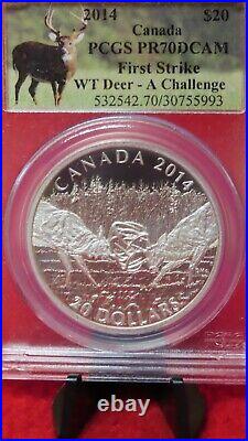 2014 $20 Canada PCGS PR70DCAM White Tailed Deer Challenge 1 oz. 999 silver