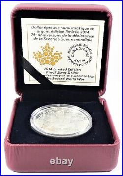 2014 Canada $1 Declaration of World War II Fine Silver Proof #18290