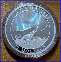 2014 Canada $20 Howling Wolf & Story of the Northern Lights Hologram 1 Oz Silver