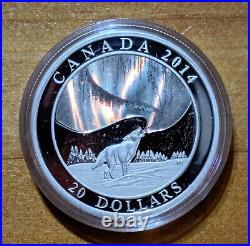 2014 Canada $20 Howling Wolf & Story of the Northern Lights Hologram 1 Oz Silver