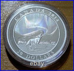 2014 Canada $20 Howling Wolf & Story of the Northern Lights Hologram 1 Oz Silver