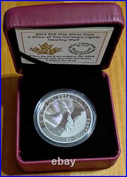 2014 Canada $20 Howling Wolf & Story of the Northern Lights Hologram 1 Oz Silver