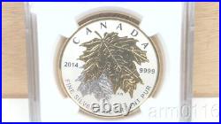 2014 Canada 9999 $5 Dollar Fine Silver Maple Gilt Reverse Proof Coin Ngc Pf70