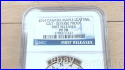 2014 Canada 9999 $5 Dollar Fine Silver Maple Gilt Reverse Proof Coin Ngc Pf70