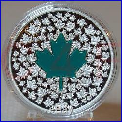 2014 Canada Maple Leaf Impression Green Enamel 1 oz $20 Fine Silver Coin