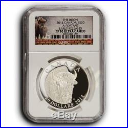 2014 Canada NGC PF70 UC ER A Portrait Bison. 999 1 oz Proof Silver Coin