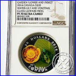 2014 Canada NGC PF 70 Ultra Cameo $20 Water-Lily Leopard Frog 1 oz Silver Coin
