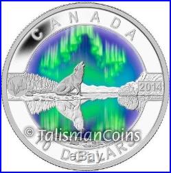 2014 Oh! Canada Series 9 Wolf Howling Northern Lights Aurora Borealis $10 Silver