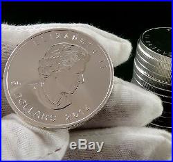 2014 Tube Canadian Silver Maple Leaf Coins Brilliant Uncirculated 25 in Roll