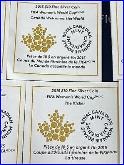 2015 $10 FIFA Women's World Cup Canada Pure. 999 Silver 6-Coin Set Box & COA