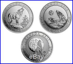 2015 2017 3/4 oz (2.25 oz) Canadian Silver Howling Wolves Coin Complete Set BU
