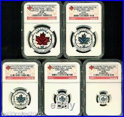 2015 Canada Reverse Proof Silver Maple Leaf 5 Coin Set Ngc Pf70 Er Incuse $1- $5