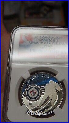 2015 CANADA Winnipeg Jets NHL 1/2 oz NGC PF 69 REVERSE PROOF Silver $10 Coin 2015 CANADA Winnipeg Jets NHL 1/2 oz NGC PF 69 REVERSE PROOF Silver $10 Coin