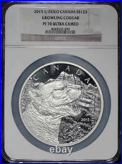 2015 Canada $125 Silver 1/2 Kilo Growling Cougar NGC PF-70 Ultra Cameo