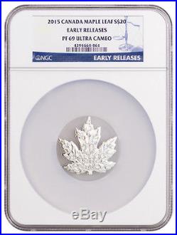 2015 Canada $20 1 Oz Proof Silver Maple Leaf Shape NGC PF69 UC ER SKU36883