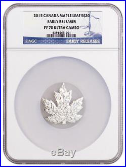 2015 Canada $20 1 Oz Proof Silver Maple Leaf Shape NGC PF70 UC ER SKU36884