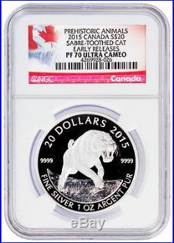 2015 Canada $20 1 oz Silver Prehistoric Sabre-Tooth Cat NGC PF70 UC ER SKU36267