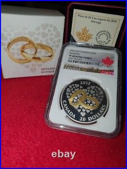 2015 Canada $20 Gilt Wedding Rings. 9999 1 oz silver NGC PF69 Cameo W. Box/COA