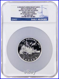 2015 Canada 2 Oz Silver WWII Navy Battle Atlantic $30 NGC PF69 UC ER SKU36455