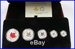 2015 Canada Fine Silver Fractional Set The Maple Leaf 5 Coin. 999 Red Enamel Q2