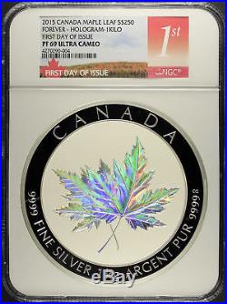 2015 Canada Maple Leaf Forever Hologram 1 Kilo Silver NGC PF-69 UC -165789