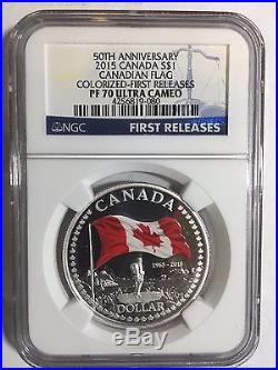 2015 Canada Silver 50th Anniversary Canadian Flag. 9999 Proof Coin PF70 NGC