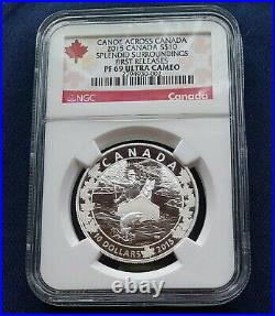 2015 Ngc Pf 69 Ultra Cameo Silver $10 Splendid Surroundings Canoe Across Canada