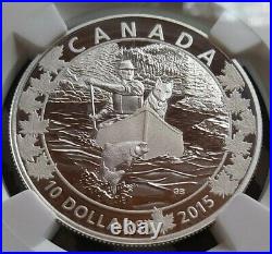 2015 Ngc Pf 69 Ultra Cameo Silver $10 Splendid Surroundings Canoe Across Canada