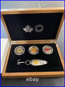 2016 $20 Fine Silver Coins Canadian Salmonids 3 coin Set Box with Lure (Rare)