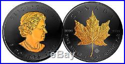 2016 BLACK RUTHENIUM & 24K GOLD. 9999 Genuine Silver 1 oz CANADA MAPLE LEAF BU